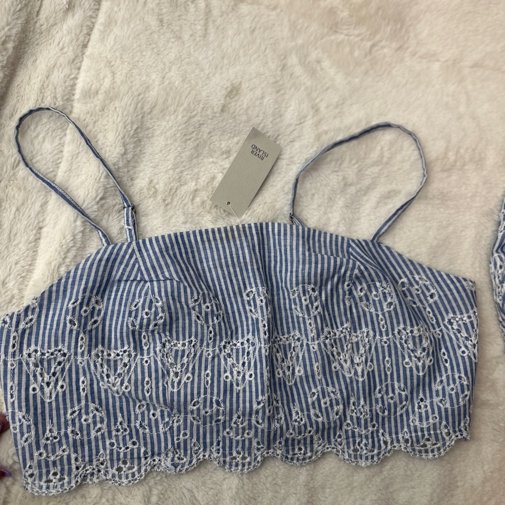 River island eyelet stripe Bralette and shorts set - Picture 4 of 10